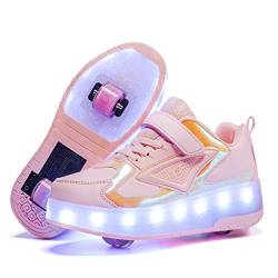 Unisex Kinder LED Farbe Licht USB Wiederaufladbar Skateboardschuhe mit Rollen Drucktaste Einstellbare Hinterrad/Abnehmbares Vorderrad Rollerblades Inline Skates Running Sneaker für Jungen Mädchen von Roller&Skates