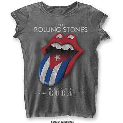 The Rolling Stones Damen Havana Cuba (Burn Out) T-Shirt, Grau (Grey Grey), 36 (Herstellergröße: Medium) von Rolling Stones