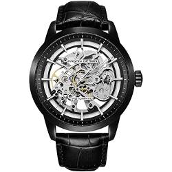 Pagani Design 2023 Herren Automatik Skelett, Automatik, Edelstahl Herrenuhr, Lederband, Zeigerserie, wasserdicht bis 100 Meter (Schwarze Serie-1638) von RollsTimi