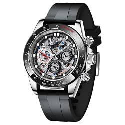 Pagani Design Herren Automatikuhr Diamant Regenbogen Automatik Mechanisch Wasserdicht Edelstahl Chronograph Skelett Herren 40mm (Klebeband Silber und schwarz) von RollsTimi