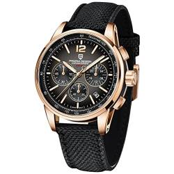 Pagani Design Quarz-Herren-Armbanduhr, Chronograph, Sport, Leder, Nylon, wasserdicht, analog, goldfarben, automatisches Datum, Business-Armbanduhr, Gold Grau Pdys-008, Gurt von RollsTimi