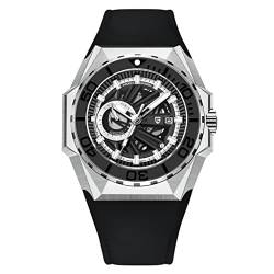 Pagani Design YS007 Herren-Armbanduhr, Automatikuhr, Japan-Uhrwerk, Edelstahl, cool, Lederarmband, 100 m, wasserdicht, Sport-Skelett-Armbanduhr, Schwarz von RollsTimi