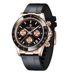 RollsTimi Pagani DesignHerren-Multifunktions-Sportuhr Quarz-Chronograph Uhrwerk Japan VK63 Edelstahlarmband Wasserdicht 100M (Rose Schwarz KC-1664) von RollsTimi