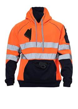 Romaans Hi Vis Hoodie Sweatshirt Sicherheit Arbeit Reflektierender Pullover Hoodie High Viz Hoodie Hohe Sichtbarkeit Sweatshirt 3 Reißverschlusstaschen, Orangeton, M von Romaans