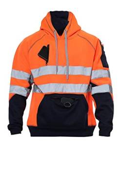 Romaans Reflektierender Kapuzenpullover mit hoher Sichtbarkeit, Sicherheits-/Arbeitspullover, hohe Sichtbarkeit, Sweatshirt, 3 Reißverschlusstaschen, Orange, XXXXX-Large von Romaans