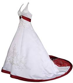 Romantic-Fashion Brautkleid Hochzeitskleid Weiß/Bordeaux Modell W085 A-Linie Satin Stickerei Zweifarbig DE Größe 38 von Romantic-Fashion