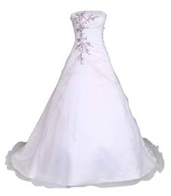Romantic-Fashion Brautkleid Hochzeitskleid Weiß/Lila Modell W030 A-Linie Satin Stickerei Zweifarbig DE Größe 34 von Romantic-Fashion