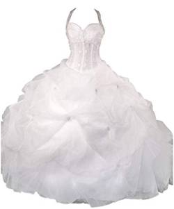 Romantic-Fashion Brautkleid Hochzeitskleid Weiß Modell PL0450 A-Linie TAFT Perlen Pailletten Rüschen DE Größe 36 von Romantic-Fashion