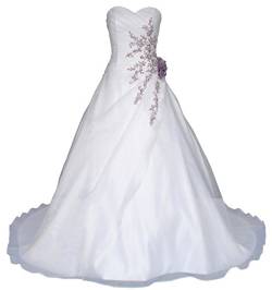 Romantic-Fashion Brautkleid Hochzeitskleid Weiß Modell W020 A-Linie Lang Satin Perlen Pailletten lila Stickerei DE Größe 38 von Romantic-Fashion