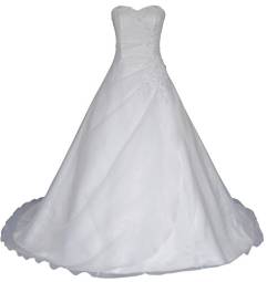Romantic-Fashion Brautkleid Hochzeitskleid Weiß Modell W025 A-Linie Lang Satin Trägerlos Perlen Pailletten DE Größe 46 von Romantic-Fashion