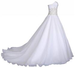 Romantic-Fashion Brautkleid Hochzeitskleid Weiß Modell W031 A-Linie Lang Satin Trägerlos Perlen Strass DE Größe 38 von Romantic-Fashion