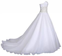 Romantic-Fashion Brautkleid Hochzeitskleid Weiß Modell W031 A-Linie Lang Satin Trägerlos Perlen Strass DE Größe 40 von Romantic-Fashion