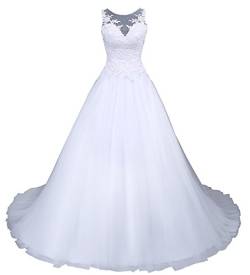 Romantic-Fashion Brautkleid Hochzeitskleid Weiß Modell W045 A-Linie Satin Stickerei Perlen Pailetten DE Größe 42 von Romantic-Fashion