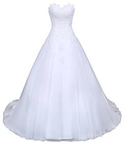 Romantic-Fashion Brautkleid Hochzeitskleid Weiß Modell W046 A-Linie Satin Stickerei Perlen Pailetten DE Größe 38 von Romantic-Fashion