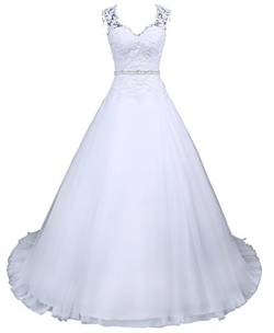 Romantic-Fashion Brautkleid Hochzeitskleid Weiß Modell W048 A-Linie Satin Perlen Pailletten Strass DE Größe 40 von Romantic-Fashion