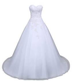 Romantic-Fashion Brautkleid Hochzeitskleid Weiß Modell W049 A-Linie Satin Perlen Pailletten Applikationen DE Größe 36 von Romantic-Fashion
