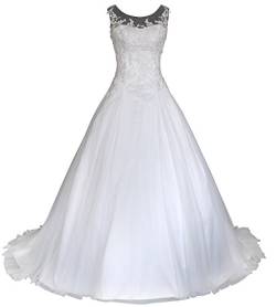 Romantic-Fashion Brautkleid Hochzeitskleid Weiß Modell W064 A-Linie Satin Stickerei Perlen Pailetten DE Größe 40 von Romantic-Fashion