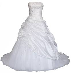 Romantic-Fashion Brautkleid Hochzeitskleid Weiß Modell W070 A-Linie Lang Satin Trägerlos Perlen Pailletten DE Größe 34 von Romantic-Fashion