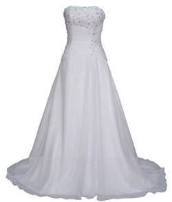 Romantic-Fashion Brautkleid Hochzeitskleid Weiß Modell W074 A-Linie Lang Satin Trägerlos Perlen Pailletten DE Größe 48 von Romantic-Fashion