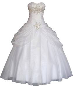 Romantic-Fashion Brautkleid Hochzeitskleid Weiß Modell W088 A-Linie Strass Satin Trägerlos Perlen Pailletten DE Größe 44 von Romantic-Fashion