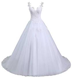 Romantic-Fashion Brautkleid Hochzeitskleid Weiß Modell W101 A-Linie Stickerei Träger Satin Organza DE Größe 48 von Romantic-Fashion