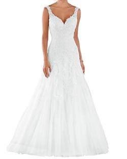 Romantic-Fashion Brautkleid Hochzeitskleid Weiß Modell W105 A-Linie Stickerei Satin Tüll DE Größe 36 von Romantic-Fashion