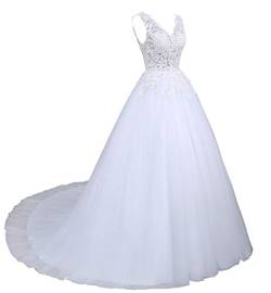 Romantic-Fashion Brautkleid Hochzeitskleid Weiß Modell W142 A-Linie Stickerei Satin Organza DE Größe 44 von Romantic-Fashion