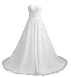Romantic-Fashion Brautkleid Hochzeitskleid Weiß Modell W194 A-Linie Stickerei Satin trägerlos DE Größe 50 von Romantic-Fashion