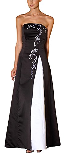 Romantic-Fashion Damen Ballkleid Abendkleid Brautkleid Lang Modell E558 Zweifarbig Stickerei DE Schwarz Größe 46 von Romantic-Fashion