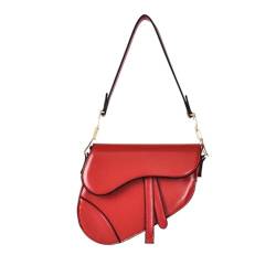 RomanticDesign Damen-Umhängetasche, trendig, einfarbig, PU-Leder, Unterarm-Handtasche, Crossbody-Tasche, rot von RomanticDesign