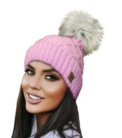 Romens Ltd Beanie Strickmütze Frauen Damen Winter Mütze Hut Groß Pom Pom Gestrickte Wurm Hüte Mode Ski (Pink Crystals) von Romens Ltd