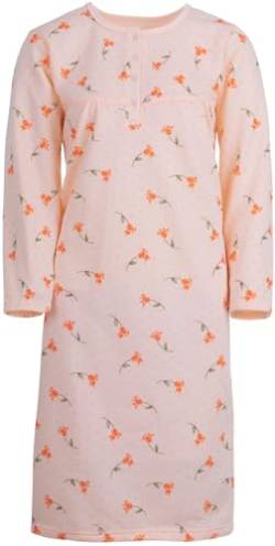 Lucky Damen Thermo Nachthemd Langarm Schlafshirt mit Blumendruck Herbst und Winter, Größe:L, Farbe:Apricot von Romesa