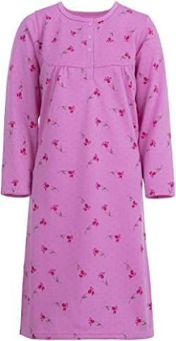 Lucky Damen Thermo Nachthemd Langarm Schlafshirt mit Blumendruck Herbst und Winter, Größe:XXL, Farbe:Rosa von Romesa