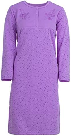 Romesa Thermo Nachthemd Damen Uni Gepunktet Warmhaltend M-2XL Winter, Farbe:Flieder, Größe:XXL von Romesa