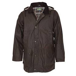 Gefütterte englische Wachsjacke Country – Robuste, warme wind- und wasserdichte Jacke inklusive Kapuze (Braun, L) von Romneys