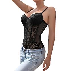 Rongseng Body Damen Sexy Floral Spitze Mesh Bodysuit Transparenter Spaghettiträger ärmellos Bodys Slim Jumpsuit Stretchy Netz Unterziehbody Elegant Rückenfrei Oberteil Mode Schmal Cami Top Clubwear von Rongseng