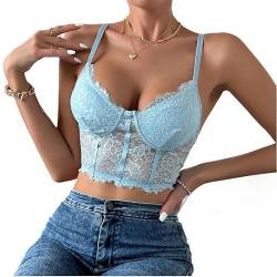 Rongseng Crop Tops Damen Sexy Spitze Bauchfrei Camilose Top Spaghettiträger Cropped Oberteil V-Ausschnitt Spitzentop Bralettes Untertops Sommer Cami Tank Top von Rongseng