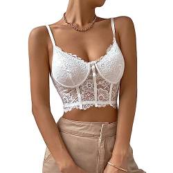 Rongseng Crop Tops Damen Sexy Spitze Bauchfrei Camilose Top Spaghettiträger Cropped Oberteil V-Ausschnitt Spitzentop Bralettes Untertops Sommer Cami Tank Top von Rongseng