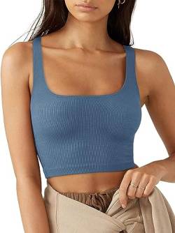 Rongseng Damen Crop Tops Sexy Ärmellos Quadratischer Hals Tank Top Sport Oberteile Kurz Fitted Gerippt Corset Top Basic Shirt Camisole von Rongseng