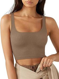 Rongseng Damen Crop Tops Sexy Ärmellos Quadratischer Hals Tank Top Sport Oberteile Kurz Fitted Gerippt Corset Top Basic Shirt Camisole von Rongseng