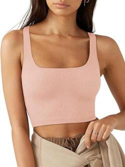 Rongseng Damen Crop Tops Sexy Ärmellos Quadratischer Hals Tank Top Sport Oberteile Kurz Fitted Gerippt Corset Top Basic Shirt Camisole von Rongseng