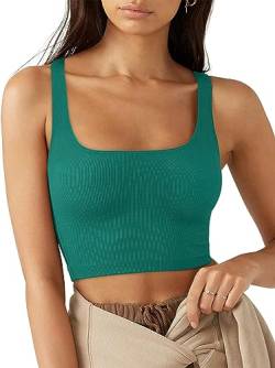 Rongseng Damen Crop Tops Sexy Ärmellos Quadratischer Hals Tank Top Sport Oberteile Kurz Fitted Gerippt Corset Top Basic Shirt Camisole von Rongseng