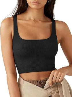 Rongseng Damen Crop Tops Sexy Ärmellos Quadratischer Hals Tank Top Sport Oberteile Kurz Fitted Gerippt Corset Top Basic Shirt Camisole von Rongseng