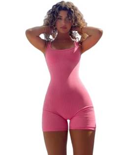 Rongseng Jumpsuit Damen Kurz Eng Bodycon Ärmellose Jumpsuits Sexy Yoga Romper Sommer Tank Top Einteiler Overall One Piece Bodysuit Stretch Fitness Workout Sport Romper Outfits von Rongseng