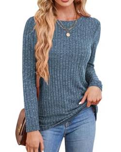 Rongseng Pullover Damen Rundhalsausschnitt Langarmshirt Sweatshirt Damen Tunika Oberteile Langarm Strickpullover Leichte Sweater Elegant Weich Longshirt Tops Casual Longpullover Herbst und Winter von Rongseng