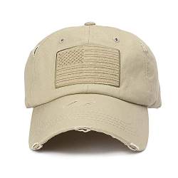 Baseballkappe für Herren und Damen, Used-Look, unkonstruiert, mit USA-Flagge bestickt, Trucker Dad Hut - Beige - Einheitsgröße von Roniky