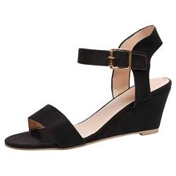 Ronony Damen Sandalette Elegant Low Heel Sommer Weich Schuhe Keilabsatz Blockabsatz Schnalle Sandaletten rutschfest Freizeitschuhe Festlich Sommersandalen Schaftsandalen Keilsandalen Sandalen von Ronony