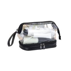 Kulturbeutel Transparent mit Blickdichtem TeilKulturtasche zum Transport von Flüssigkeiten Transparent Bag Kulturtasche Durchsichtig Clear Makeup Bag Handgepäck-Reisezubehör Damen & Herren (Schwarz) von Ronoza