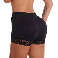 Ronronner Damen PushUp Höschen Glutei Damen Gepolsterte Unterhosen mit Bauch mit Damen Gepolsterte Unterwäsche mit 2 herausnehmbaren Pads, Atmungsaktive Spitze Shorts und Elastisch, Schwarz , 42 von Ronronner