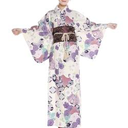 Ronyme Japanischer Kimono für Damen, lange Robe, Cosplay, Blumendruck, traditionelle Loungewear, langer Bademantel, Nachtwäsche für Valentinstag, Halloween von Ronyme